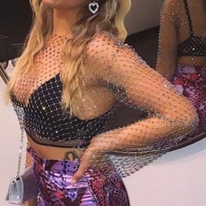 Mesh wire sequin/rhinestone festival top